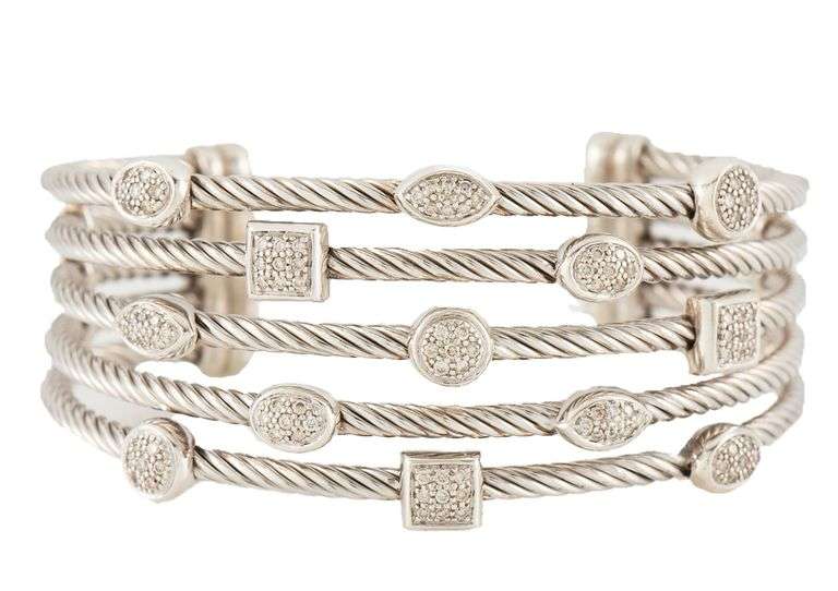 David Yurman 0.83ctw Pave Diamond Five Row Confetti Cuff Bracelet in Sterling