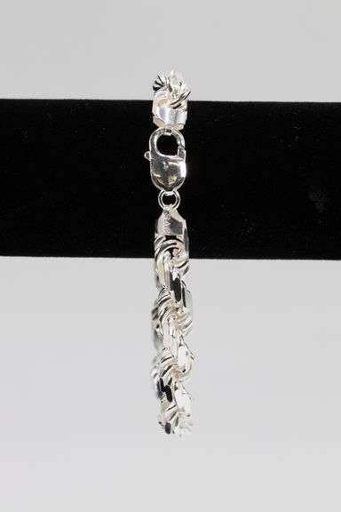 Sterling Silver Heavy Diamond-Cut Rope Chain 9.7mm Solid 925 Italy New Men's Bracelet 9"