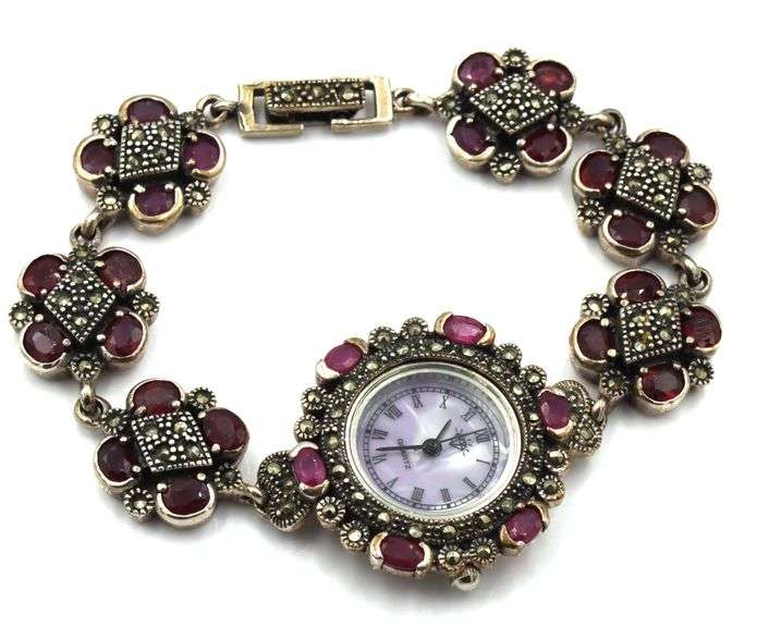 925 Sterling silver and ruby ladies watch