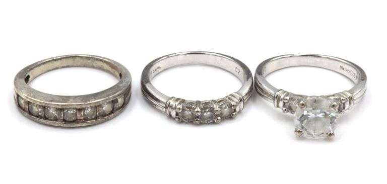 Group lot of 3 Vintage 925 sterling silver cubic zirconia rings