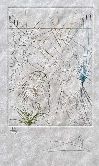 Highly Collectible and Rare Salvador Dali Hand-Signed Drypoint Etching