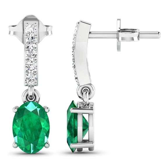 14KT White Gold 1.12ctw Zambian Emerald and Diamond Earrings