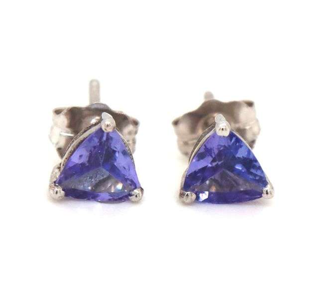 10kt White gold Tanzanite trillion earrings