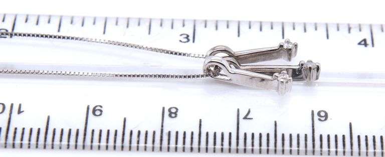 10kt White Gold 3 Bar Drop Diamond Dangle Pendant on Chain