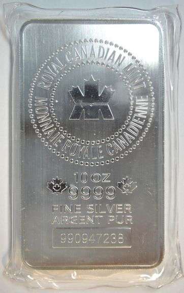 Super Royal Canadian Mint Pure .9999 fine Silver 10 Troy Oz bar in plastic