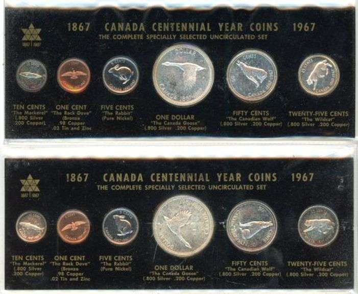 2 Beautiful 6-pc 1967 Canada SILVER Year Set in custom holders