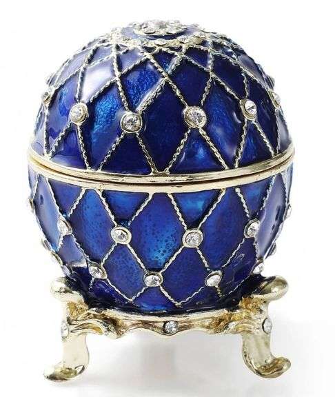 Hand-Painted Enamel Fabergé Egg Style Trinket Box – Vintage Jewelry Keepsake Case