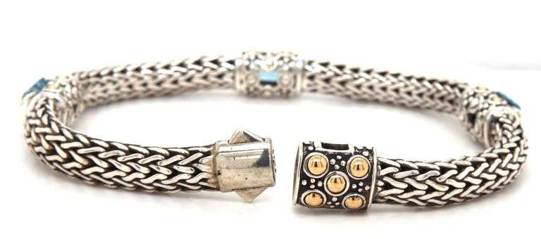 John Hardy wheaton chain blue topaz 3 stone bracelet