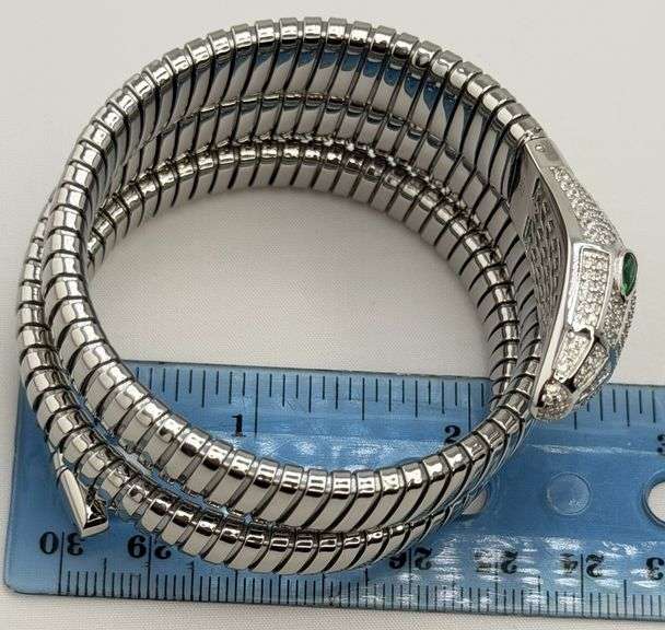 925 Sterling Silver And Stainless Steel Crystal Triple Wrap Snake Bracelet
