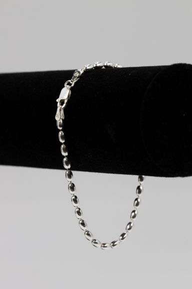 .925 Italian Sterling Silver 3mm Oval Bead Chain Bracelet 7 Inches