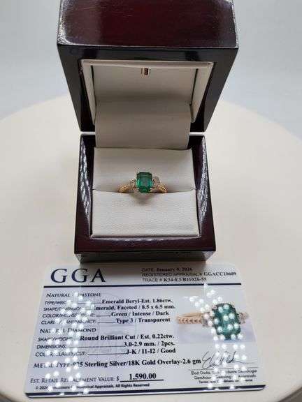 Very fine one Emerald ring in silver 14k gold plated with diamond accent