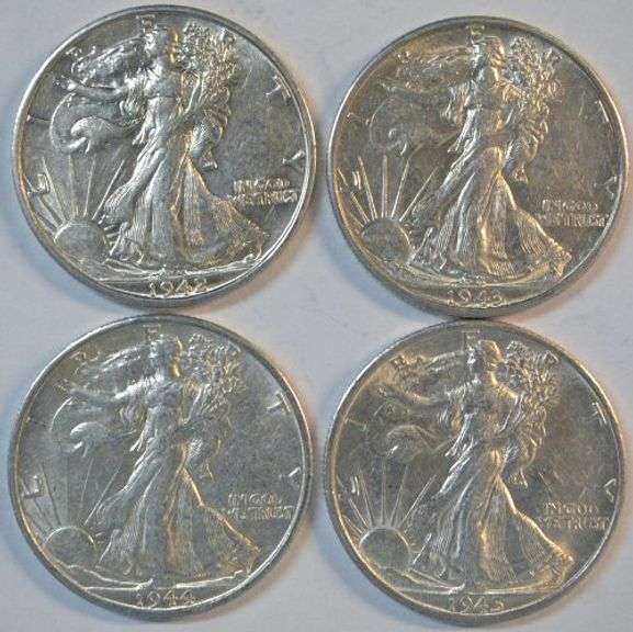 Lustrous white near Mint run of 4 diff. 'S' Mint Walkers 1941-S to 1945-S