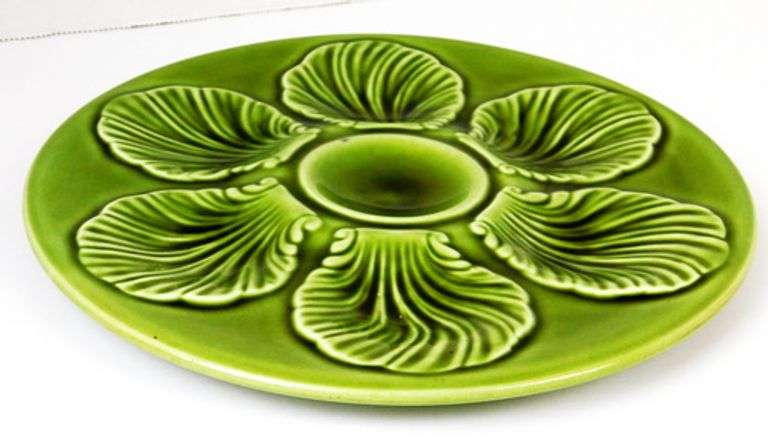Vintage French Majolica Green Oyster Plate