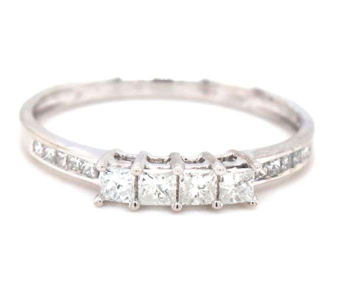 14kt White gold princess cut channel set diamond band