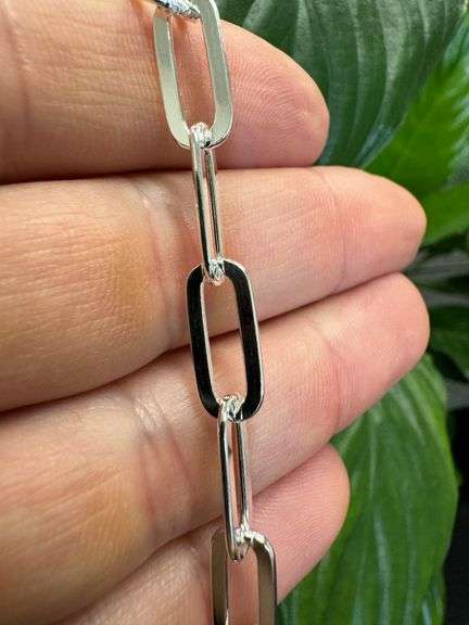 Sterling Silver Paperclip Flat Link Chain 6.7mm Solid 925 Italy Necklace 20"