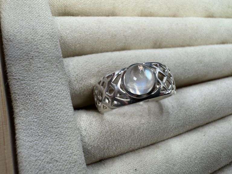 Sterling Silver Rainbow Moonstone Gemstone Ring Size 10