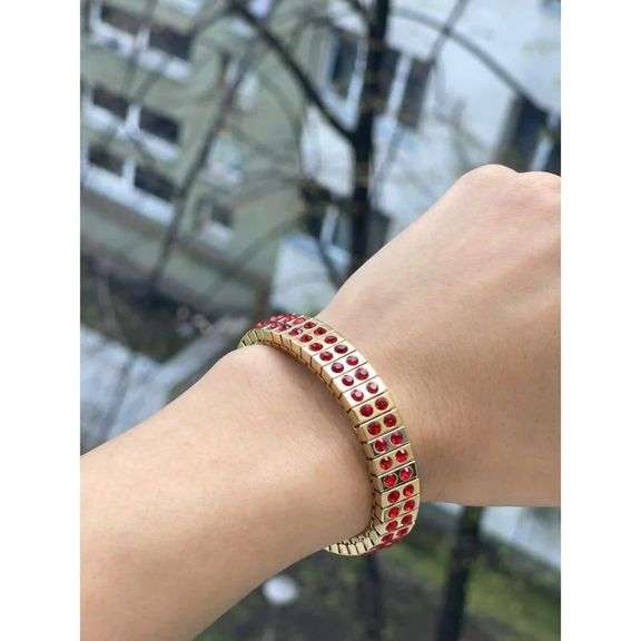 24K Gold Embellished Ruby-Tone Swarovski Crystal Bracelet
