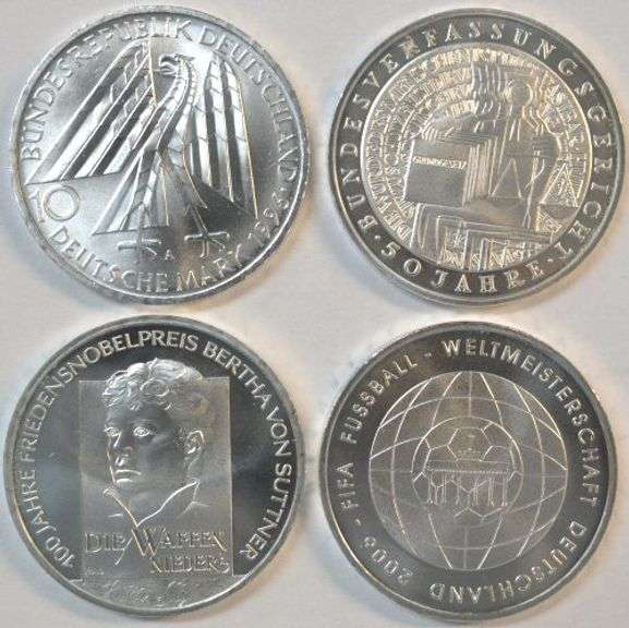 Gem SILVER 1996 & 2001 German 10 Marks and 2005 & 2006 10 Euros