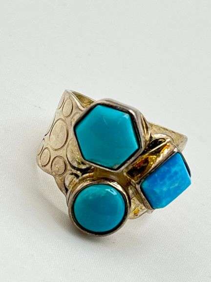 925 Sterling Silver DRT Jay King Geometric Theme Turquoise Ring