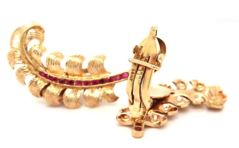 Vintage Tiffany & Co ruby feather clip on earrings