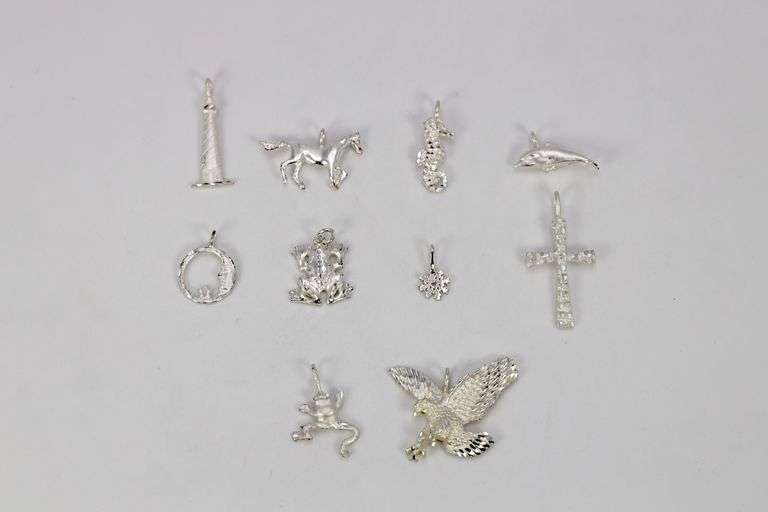 Sterling Silver Vintage Pendant Assortment Various Sizes & Styles (10 Pendant Lot)