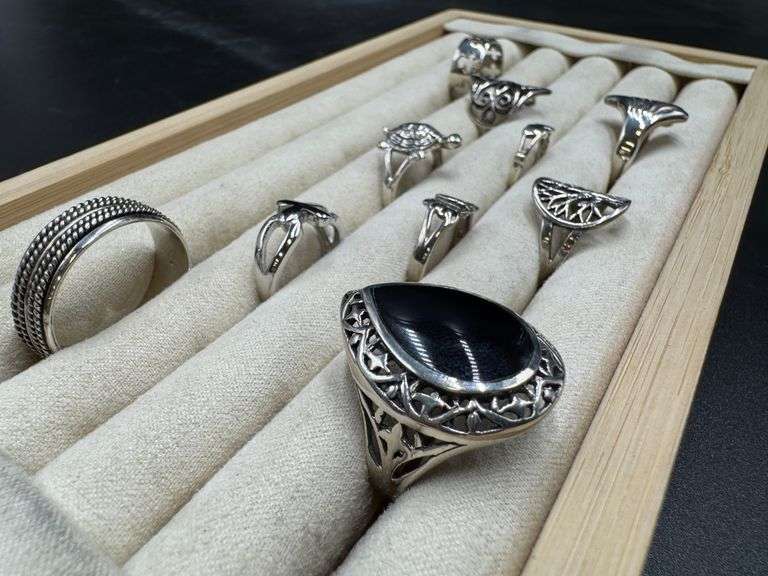 Sterling Silver Curated Ring Assortment Various Sizes & Styles (10 Ring Lot)