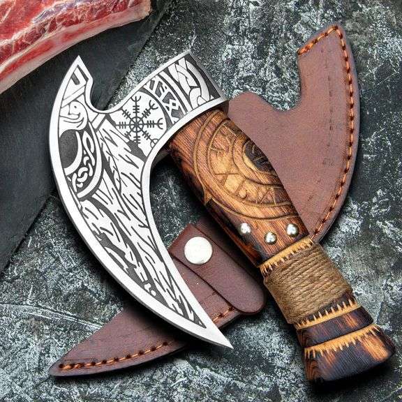 Viking-Style Ulu Knife with Damascus Steel Blade