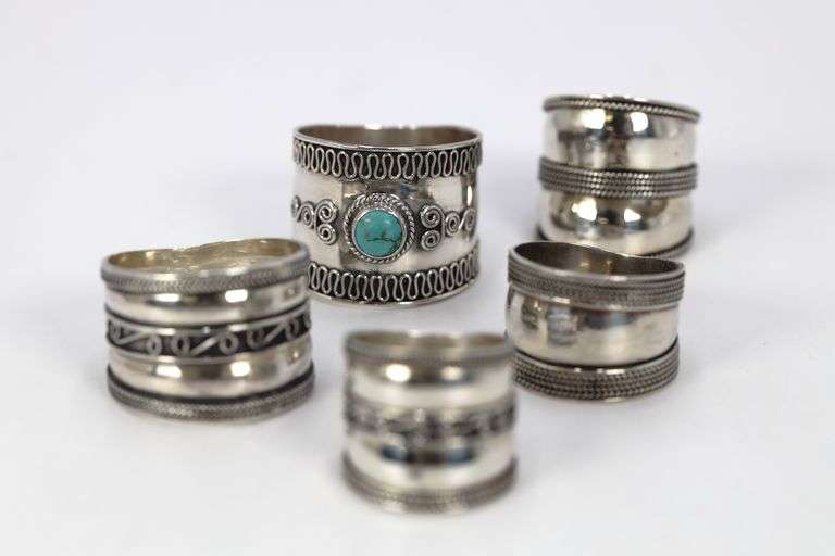 .925 Sterling Silver Handmade Bali Rings Lot of 5 Various Sizes & Styles