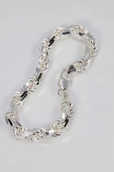 Sterling Silver Heavy Diamond-Cut Rope Chain 9.7mm Solid 925 Italy New Men's Bracelet 9"