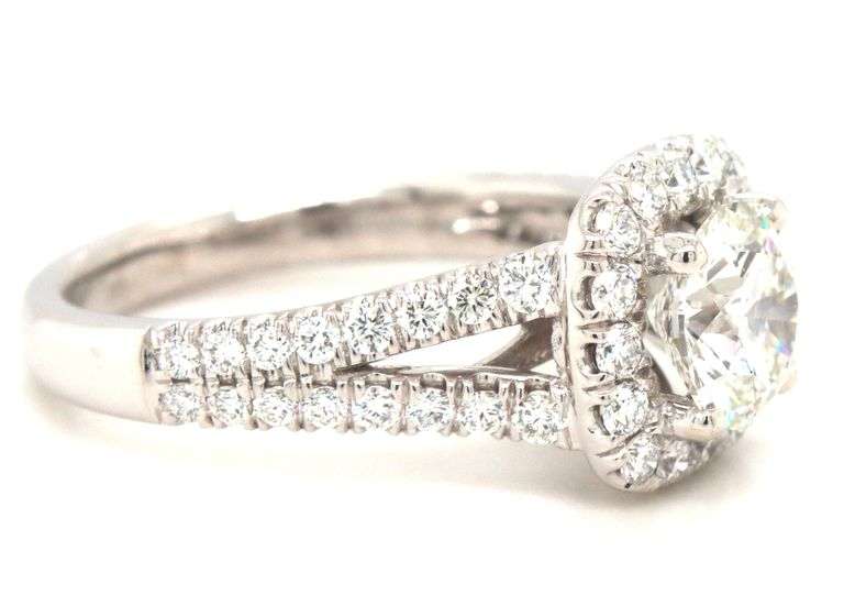14kt White gold 1.32ctw round brilliant cut lab grown with 0.79ctw split shank halo ring