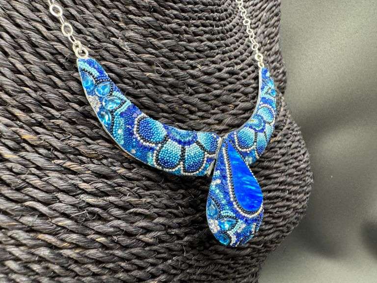 Original Handmade Mosaico Necklace & Earring Set 925 Sterling Silver Mexico Artistic Jewelry