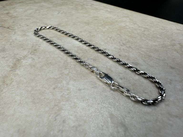 Sterling Silver Diamond-Cut Oxidized Rope Chain 2.5mm 925 Antiqued Bracelet Anklet 8"