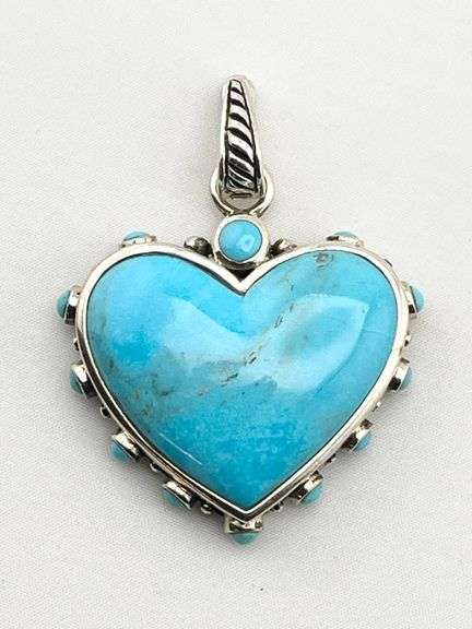925 Sterling Silver CBARSE Heart Shape Turquoise Southwestern Style Design Pendant
