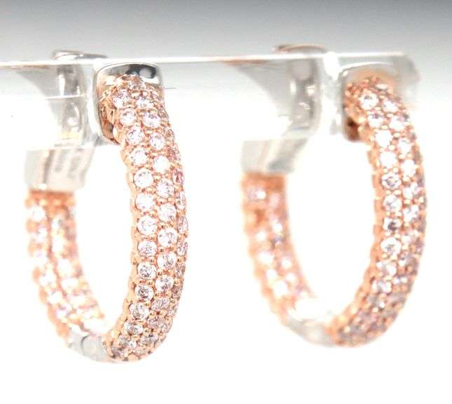 14kt Yellow gold 1ctw pave diamond in and out hoop earrings