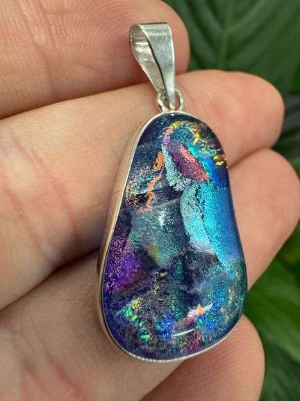 Sterling Silver 925 One of a Kind Dichroic Glass Pendant