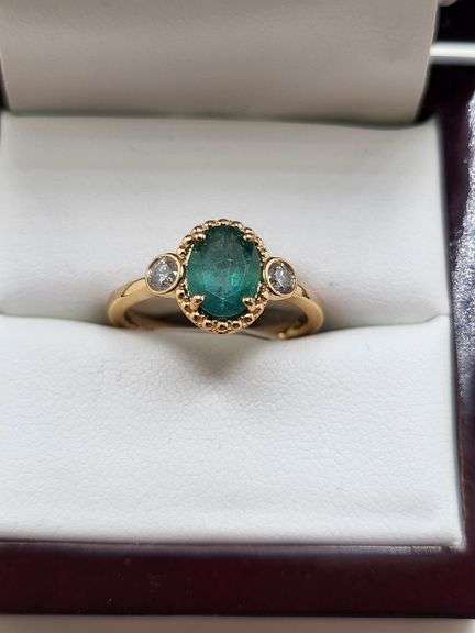 Very fine one Emerald ring in silver 14k gold plated with diamond accent