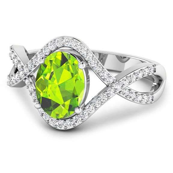14KT White Gold 1.05ctw Peridot and Diamond Ring