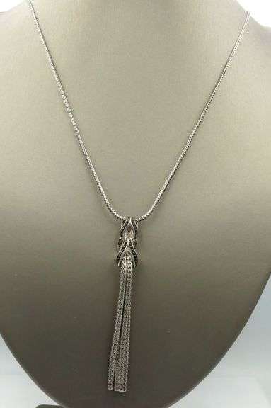 John Hardy sterling silver Asli classic chain black sapphire and black spinel tassel pendant on chai