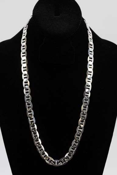 Sterling Silver Flat Marina Link Chain 10mm 925 Italy Anchor Mariner Necklace 28"