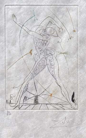 Highly Collectible and Rare Salvador Dali Hand-Signed Drypoint Etching