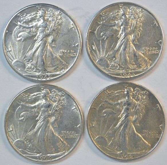 4 diff. Lovely 'P' Mint Walking Liberty Half Dollars from 1942 to 1946