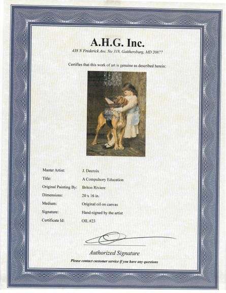 Highly Collectible After Briton Riviere One of a kind oil on Canvas signed by the artist, A Compulso