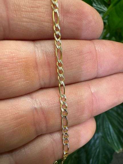 10k Yellow Gold Solid Pave Figaro Link Chain 2.6mm Necklace 22"