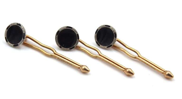 Formal 14K YG Cufflinks & Shirt Stud Wuite