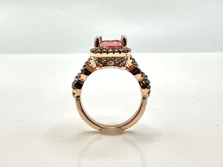 14 Kt Rose Gold Plated Radiant Cut Pink Simulated Diamond Ring