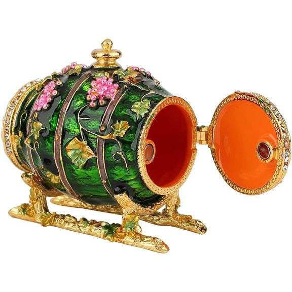 Hand-Painted Wine Barrel Enameled Jewelry Case