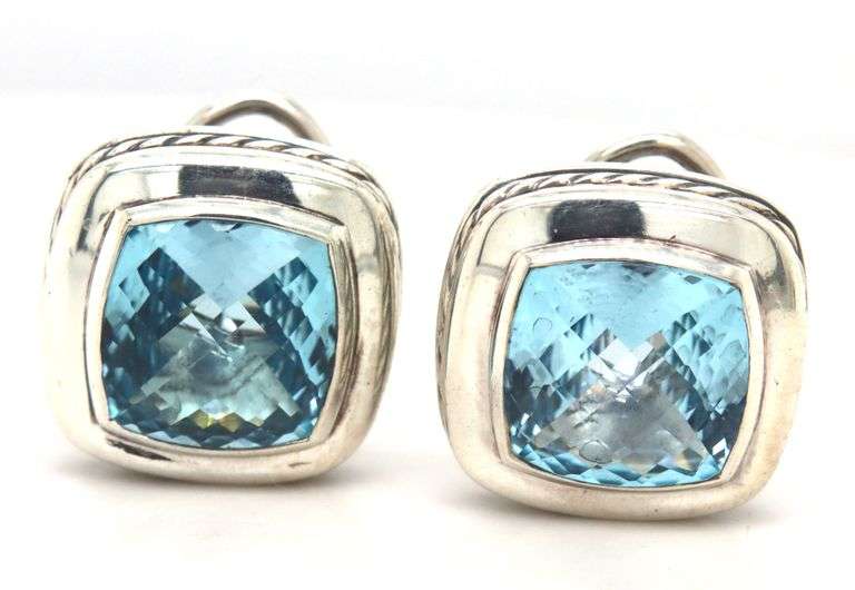 David Yurman Cable classic blue topaz omega earrings