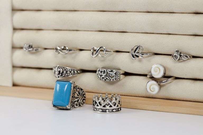 Sterling Silver Curated Ring Assortment Various Sizes & Styles (10 Ring Lot)
