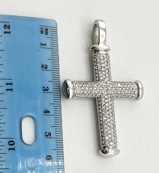 14KT White Gold Large Full Pave Natural Diamond Cross
