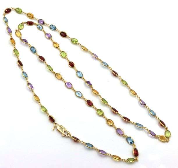 18kt Yellow gold multi stone bezel set necklace